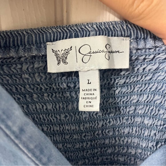 Jessica Simpson women’s blue denim chambray tiered puff sleeve bohemian dress - Picture 4 of 7